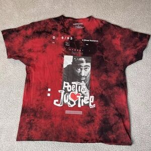 NEW. Red & Black Tie Dye Poetic Justice Tupac Tee Shirt